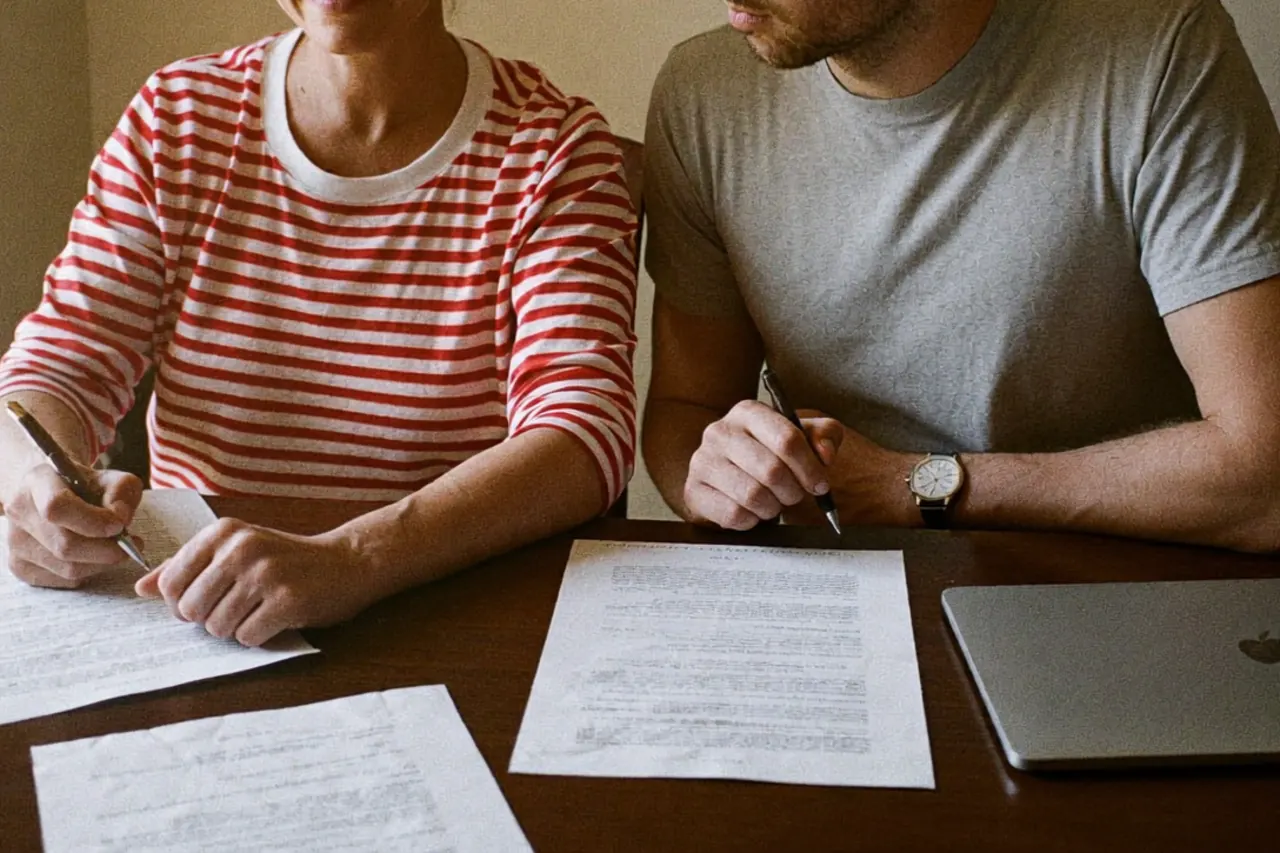 Homeowner reading and signing a written window funding quote at a table