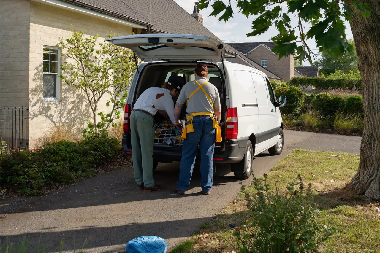Window installation team arriving at a UK home to begin a survey
